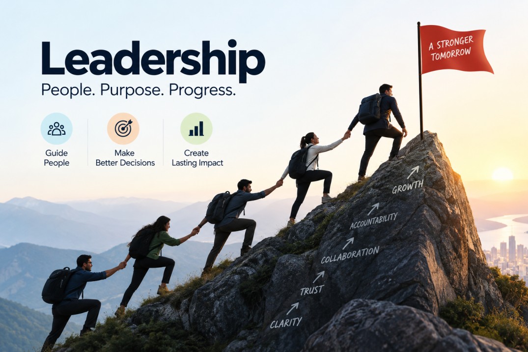 Leadership team climbing toward a shared goal.