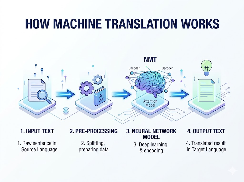 Clean educational infographic featuring eight rounded cards arranged in a two-row grid on a white background. Each card highlights an AI or NLP service provider with pastel-colored headers, soft shadows, and flat minimalist icons. Providers shown include