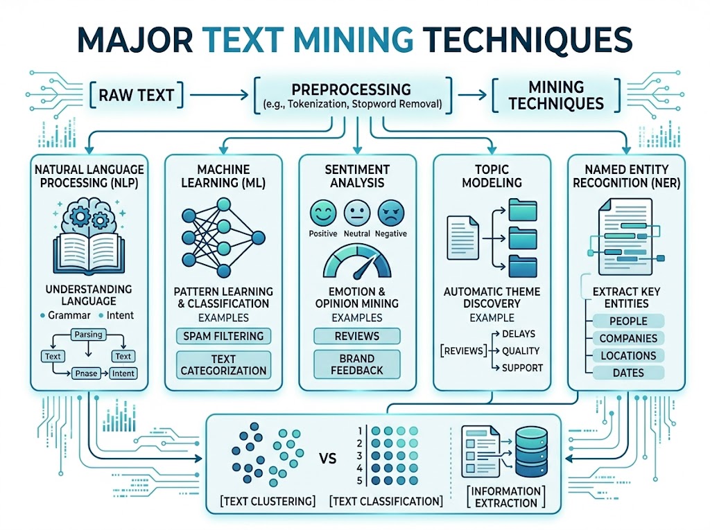 Clean educational infographic featuring eight rounded cards arranged in a two-row grid on a white background. Each card highlights an AI or NLP service provider with pastel-colored headers, soft shadows, and flat minimalist icons. Providers shown include
